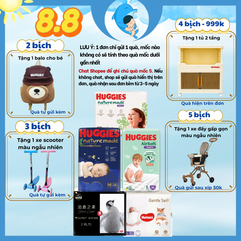 Tã/bỉm quần/ dán Huggies Nature Made NB60/S82/M64/L54/XL44/M58/L44/XL38/2XL26 cho bé từ 5 đến 17kg MECAHEO