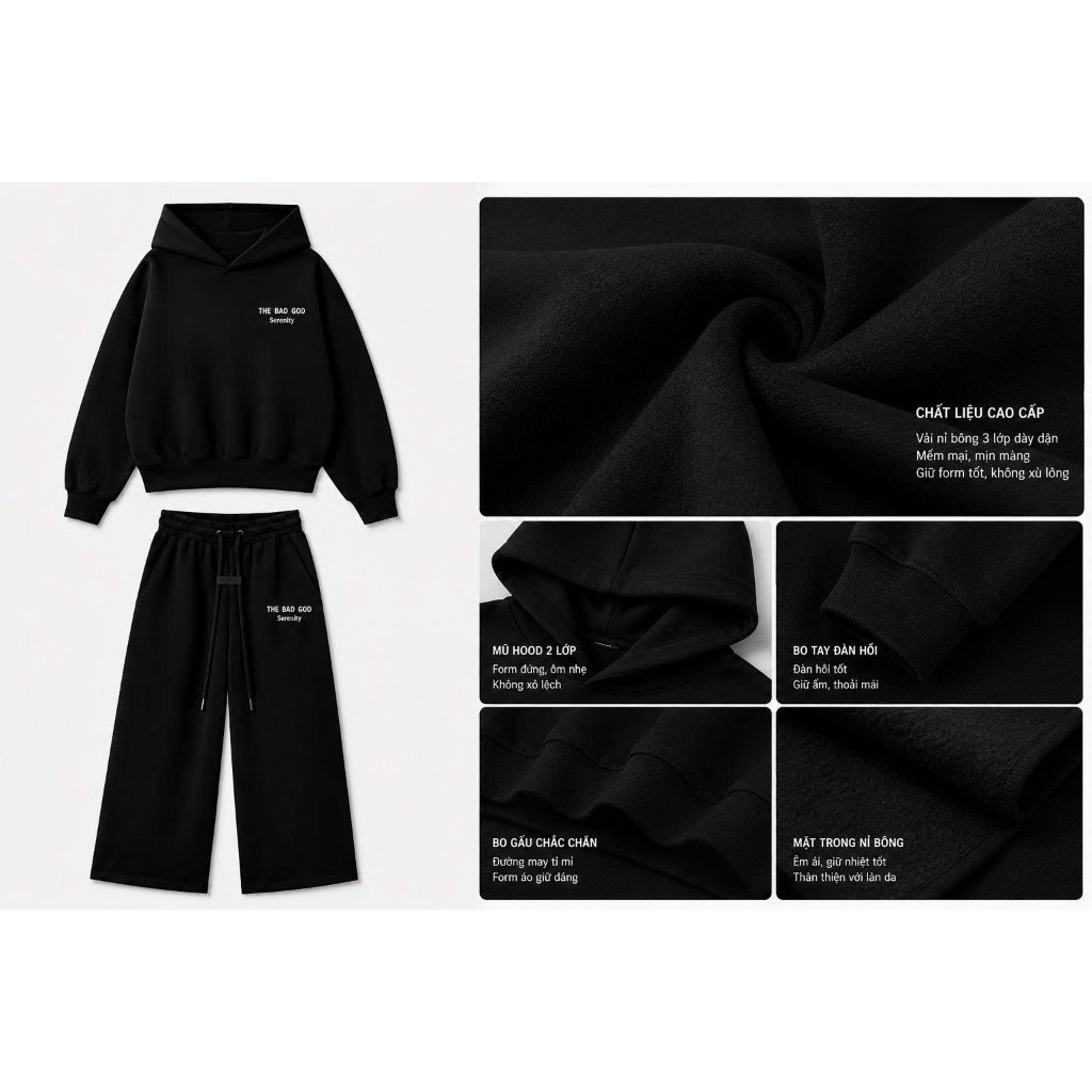 Set Bộ Hoodie Sweater Nam Nữ THE BAD GOD Winter Set Nỉ Dày Ấm, Có Áo Và Quần Bán Lẻ | BigBuy360 - bigbuy360.vn