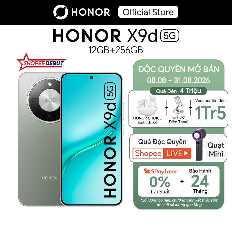 [ƯU ĐÃI ĐỘC QUYỀN] Điện Thoại HONOR X9d 5G 12GB + 256GB | Pin 8300mAh | Camera AI OIS 108 MP| BH 24 Tháng