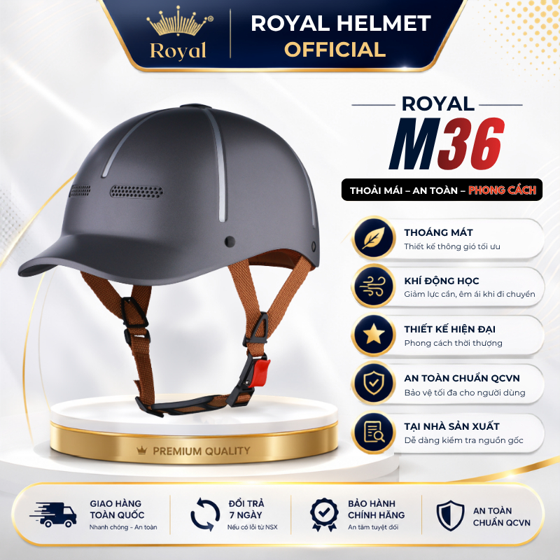 Mũ Bảo Hiểm Lưỡi Trai Royal M36 Nửa Đầu Chính Hãng Gọn Nhẹ, Nón Bảo Hiểm Nửa Đầu Chính Hãng Royal Nam Nữ Thời Trang