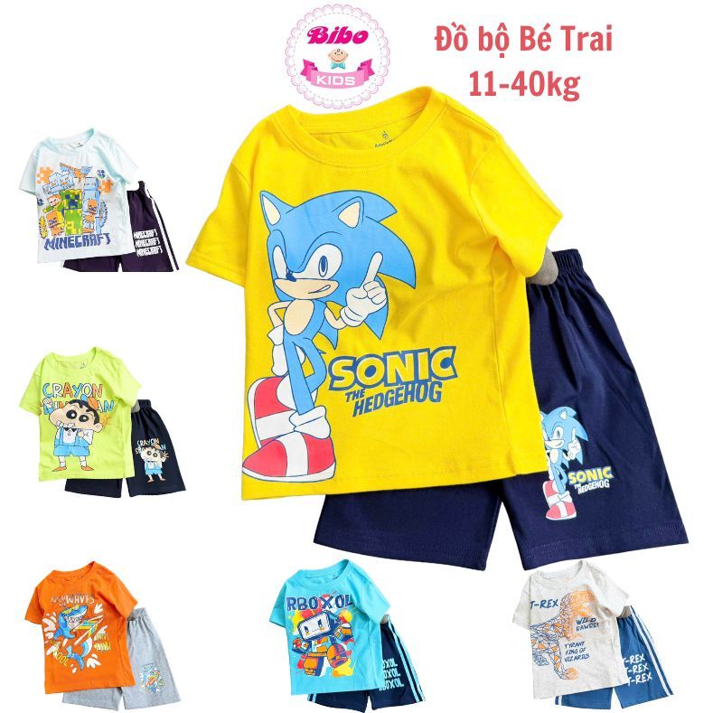 [11-40kg] Đồ bộ cho bé trai thun cotton size nhí đại, Set bộ thun trẻ em Mền mịn, In hình Siêu nhân, khủng long