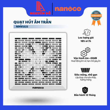 Quạt Hút Siêu Mỏng Nanoco NMV1523 - Nhỏ Gọn, Lắp Âm Tường/Âm Trần, Độ Ồn Thấp