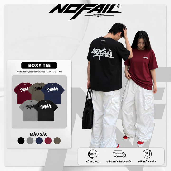 Áo Thun Form Boxy Nam Nữ Unisex Local Brand " No Fail ", Áo Polyester Cổ Tròn - A02