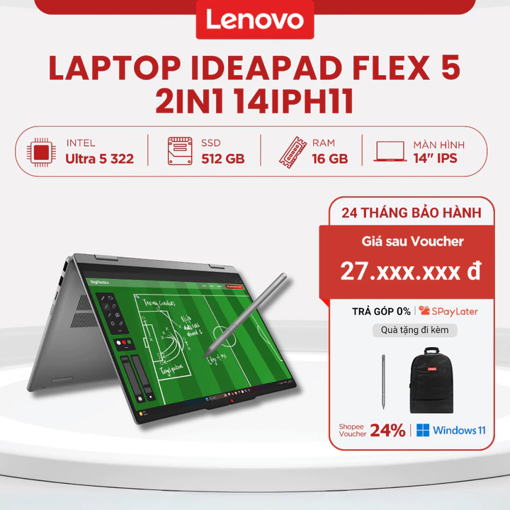 Laptop Lenovo IdeaPad 5 2-in-1 14IPH11 (Ultra 5-322 | 16GB DDR5 | 512 GB SSD | 14" WUXGA | Bút)