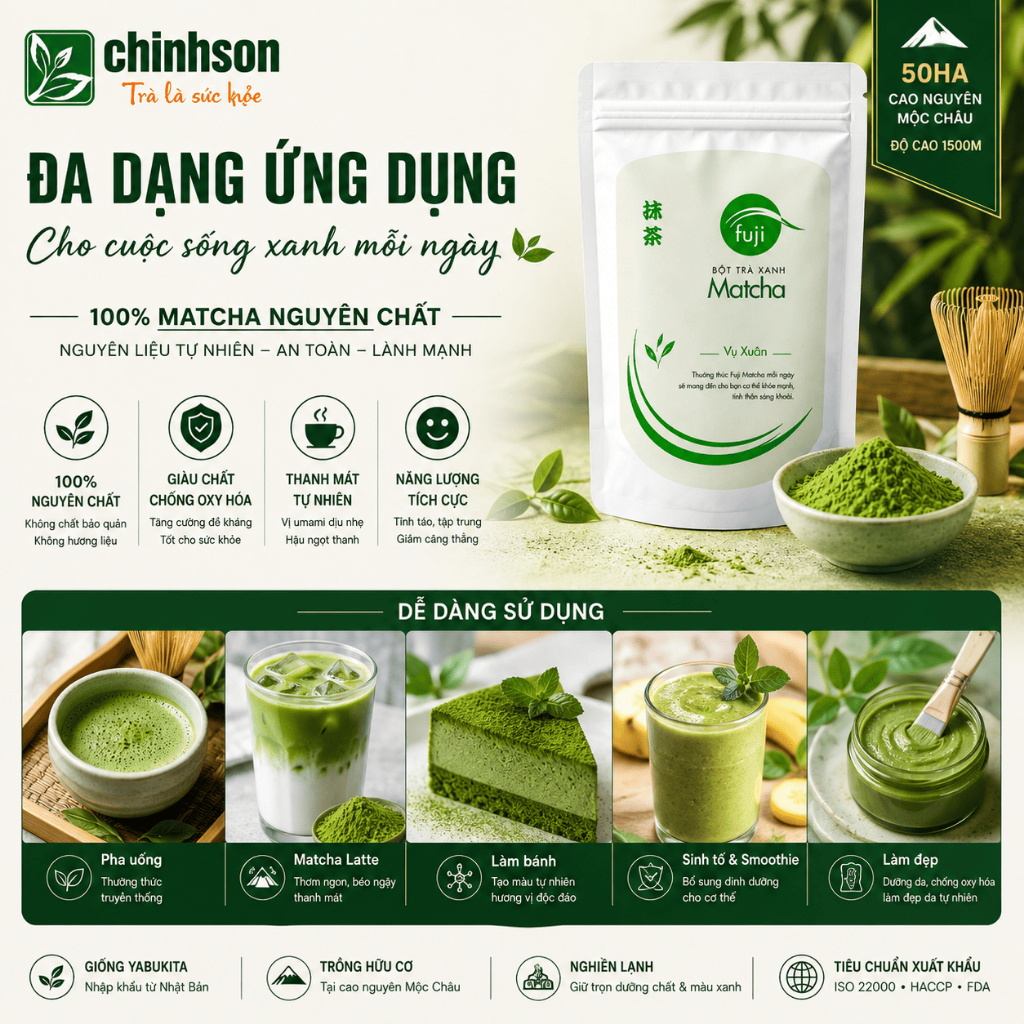 Fuji Matcha Xuân CHINHSON 100g/500g, Bột Trà Xanh Nguyên Chất Công Nghệ Nhật Cho Đồ Uống, Làm Bánh | BigBuy360 - bigbuy360.vn