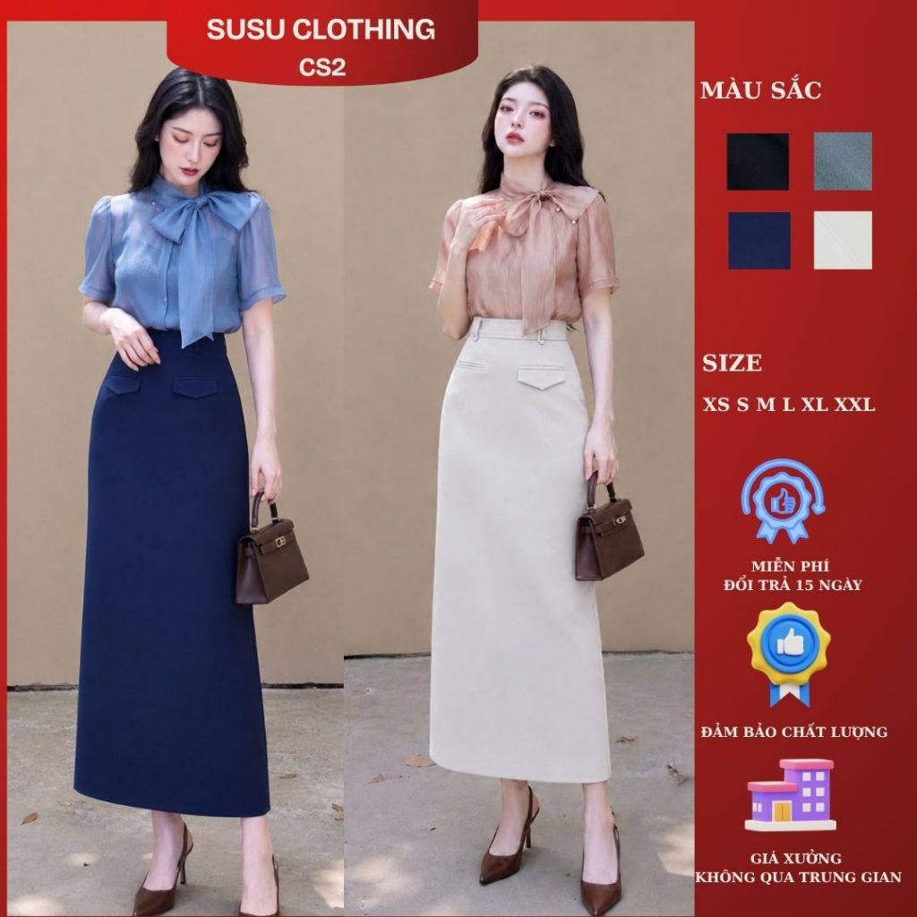 Susuclothing Chân váy suông dáng dài có túi có thể mặc được 2,3 kiểu CV269
