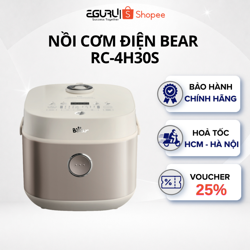 [GIAO HỎA TỐC] Nồi cơm điện 1L Bear DFB-H30A3 (RC-4H30S) - 600W, Thiết Kế Tay Cầm, Bảo Hành 18 tháng