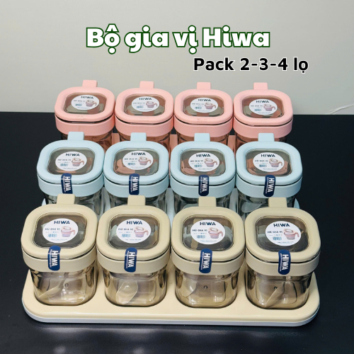 Bộ lọ gia vị 2 3 4 hũ, thiết kế kèm muỗng, khay đựng tiện dụng, hũ gia vị ngăn kiến, không ẩm ỉu