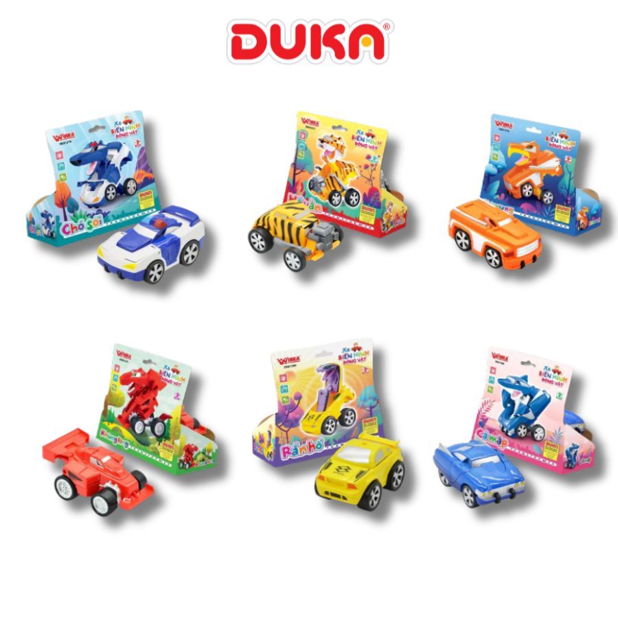 Đồ Chơi Duka: Xe Biến Hình Động Vật Cho Bé – Cá Mập, Rắn Hổ, Khủng Long, Chim Ưng, Hổ Văn, Chó Sói