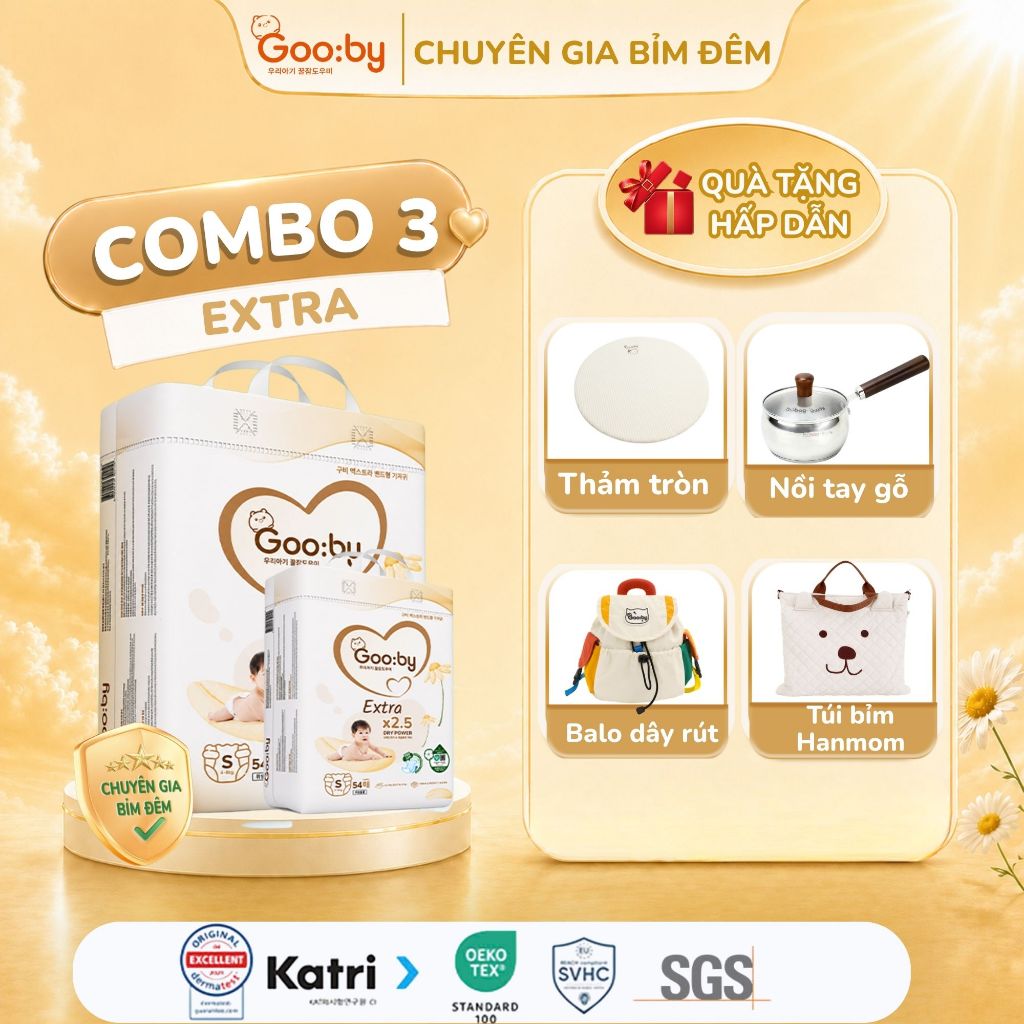 [Kèm quà] Combo 3 bịch Gooby quần siêu mỏng mềm, thấm hút tốt size M/L/XL/XXL/XXXL cho bé từ 6kg-25Kg