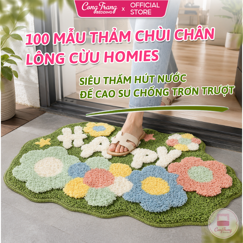 Thảm Chùi Chân lông cừu CongTrang Bedding thảm lau chân nhà tắm chống trơn 100 Mẫu Thiết Kế Độc Quyền (40cm x 60cm)