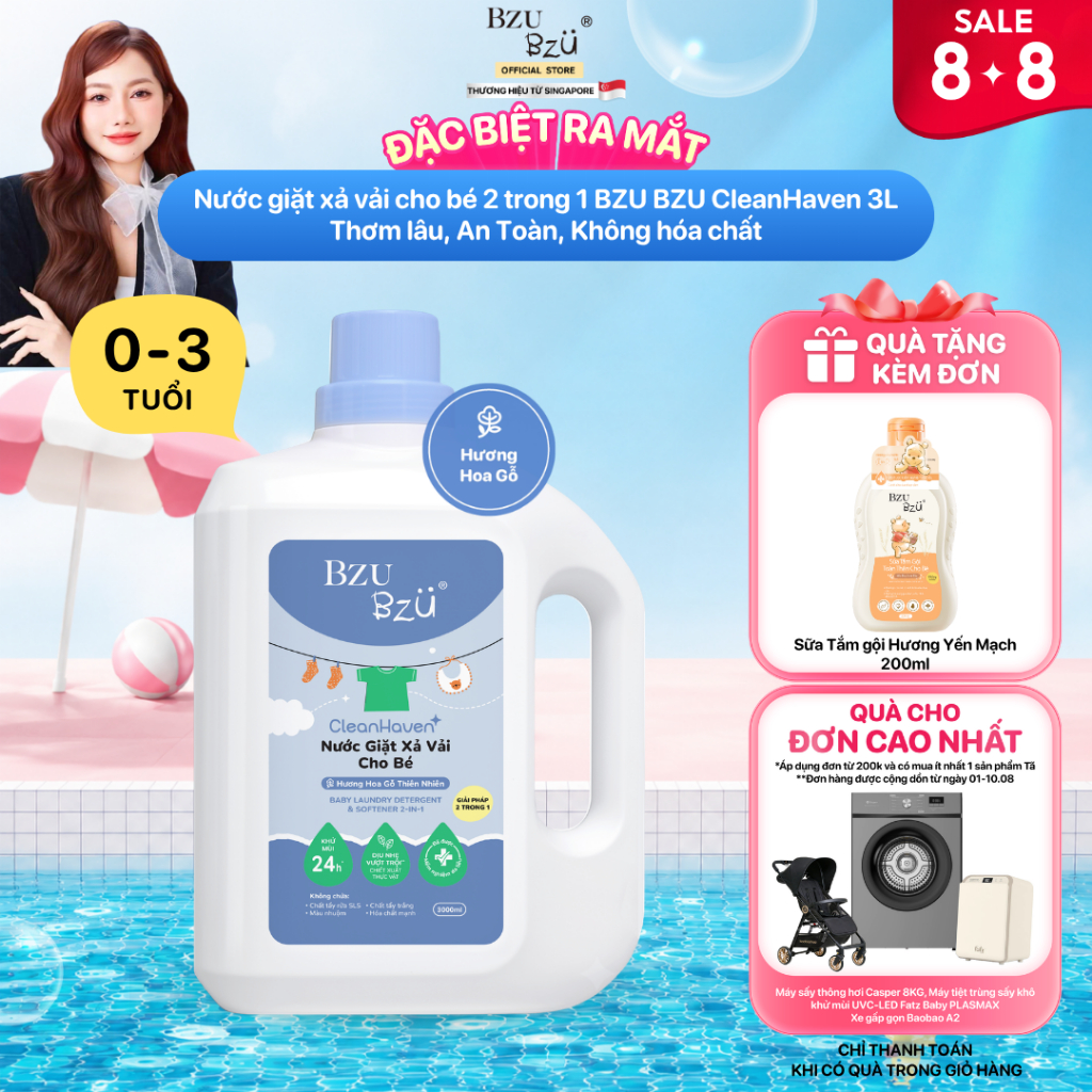 Can 3 Lít Nước Giặt Xả Vải BZU BZU Cho Bé Sơ Sinh Thơm Lâu - An Toàn Cho Bé CleanHaven 3 Mùi Hương