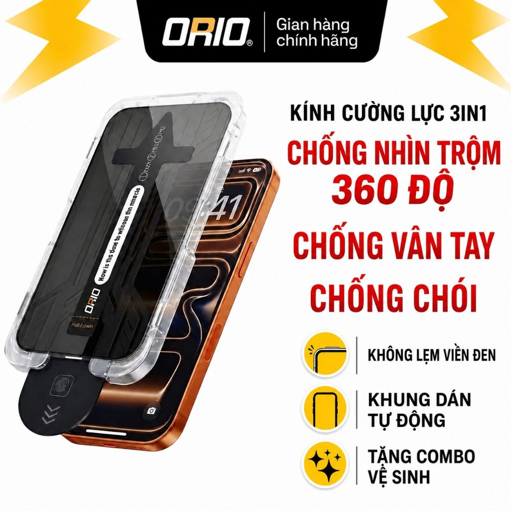 Kính Cường Lực iPhone Kingbull Khung Tự Dán 3in1 Chống Nhìn Trộm 360° +Nhám Chống Vân Tay+Chống Chói
