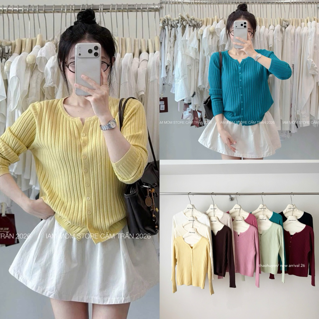 [HÀNG SẴN]ÁO LEN CADIGAN TĂM GÂN CÚC DỌC BASIC BẢNG MÀU HOT HIT-M.6853