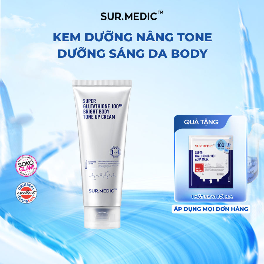 Kem Dưỡng Body Trắng Nâng Tone Da SUR.MEDIC+ Super Glutathione 100TM Bright Body Tone Up Cream 150ml