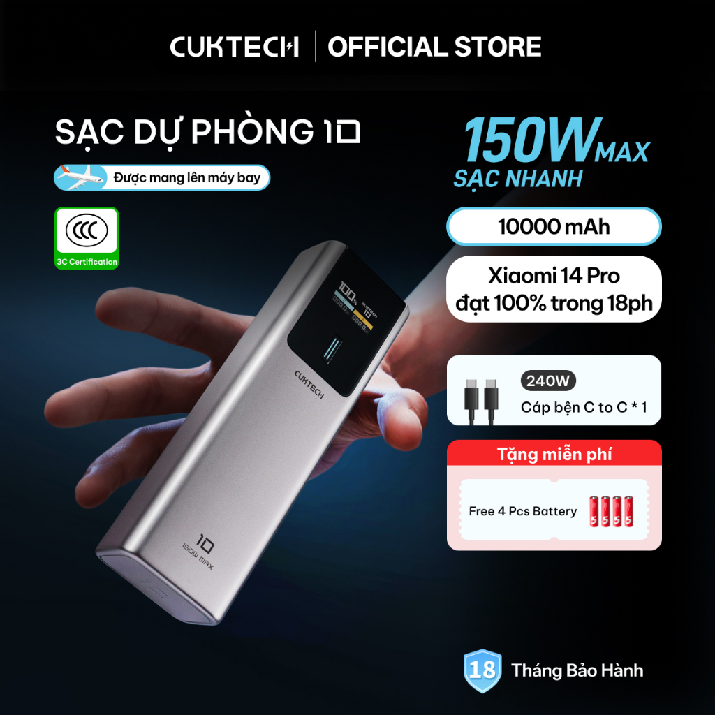 【Được chứng nhận CCC】CUKTECH Sạc Nhanh 150W 10000mAh – Hỗ Trợ Xiaomi 120W Samsung 45W iP 16/15/14 (10 Power Bank) | BigBuy360 - bigbuy360.vn
