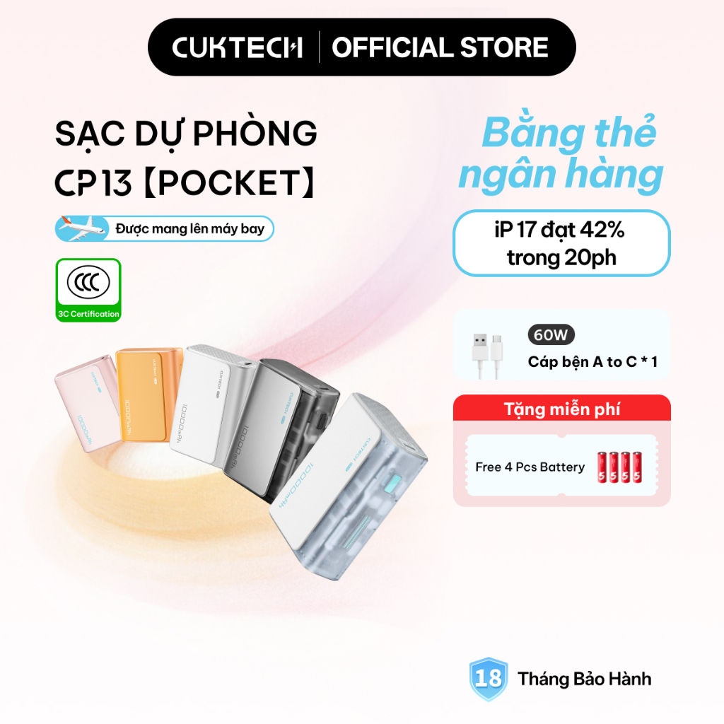 【Được chứng nhận CCC】CUKTECH Pin Dự Phòng Mini 10000mAh Sạc Nhanh 30W – Hỗ Trợ iP16/15/14
