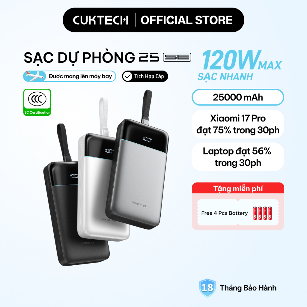 【Được chứng nhận CCC】CUKTECH 120W 25000mAh Sạc Nhanh Công Suất Cao Pin Dự Phòng – Hỗ Trợ Xiaomi 120W Laptop 100W——25 SE