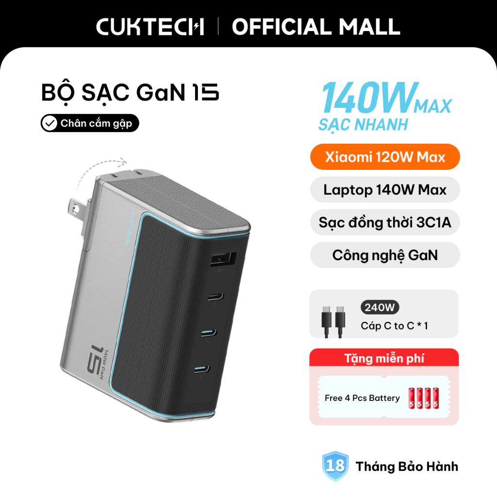 Củ sạc nhanh CUKTECH GaN 140W 4 cổng