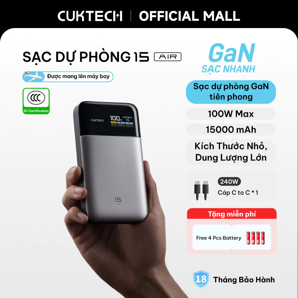 Sạc dự phòng CUKTECH 15 Air 15000mAh 100W Max