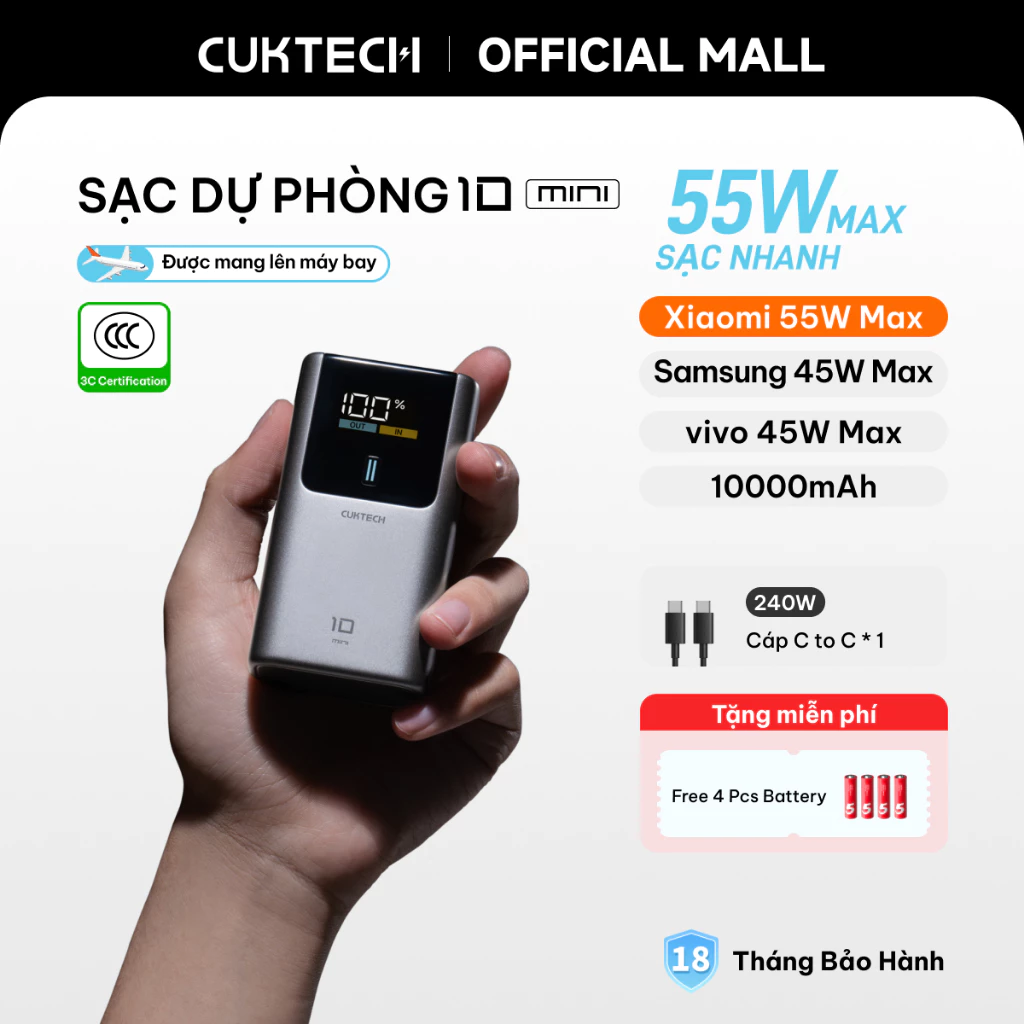 Sạc dự phòng CUKTECH Mini 55W 10000mAh