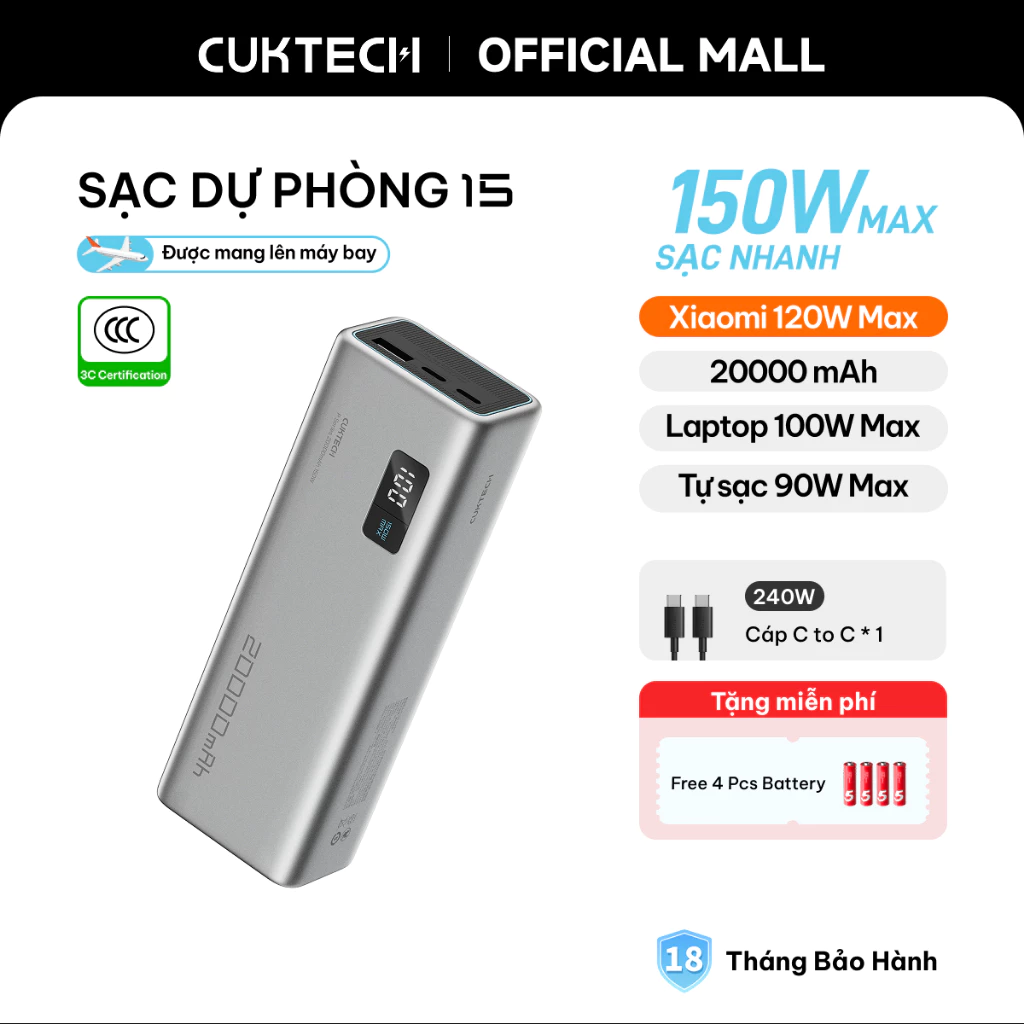 CUKTECH sạc dự phòng 20000mAh - mặt trước