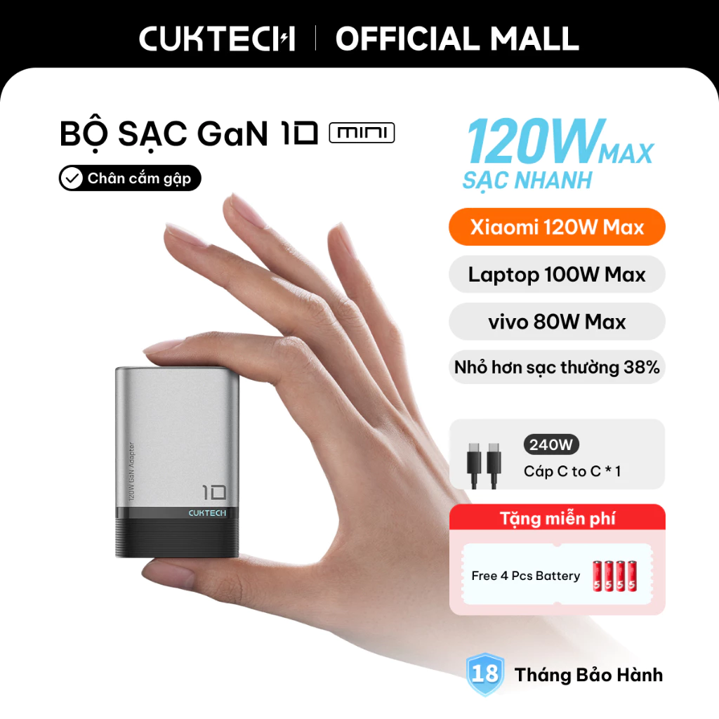 Củ sạc nhanh CUKTECH GaN 120W 3 cổng USB-C và USB-A