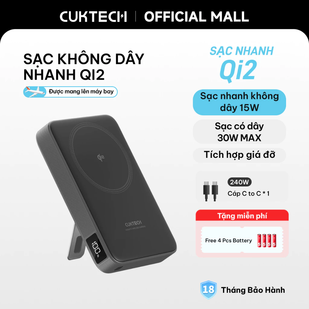 Pin dự phòng CUKTECH CP13 Qi2 10000mAh sạc không dây MagSafe