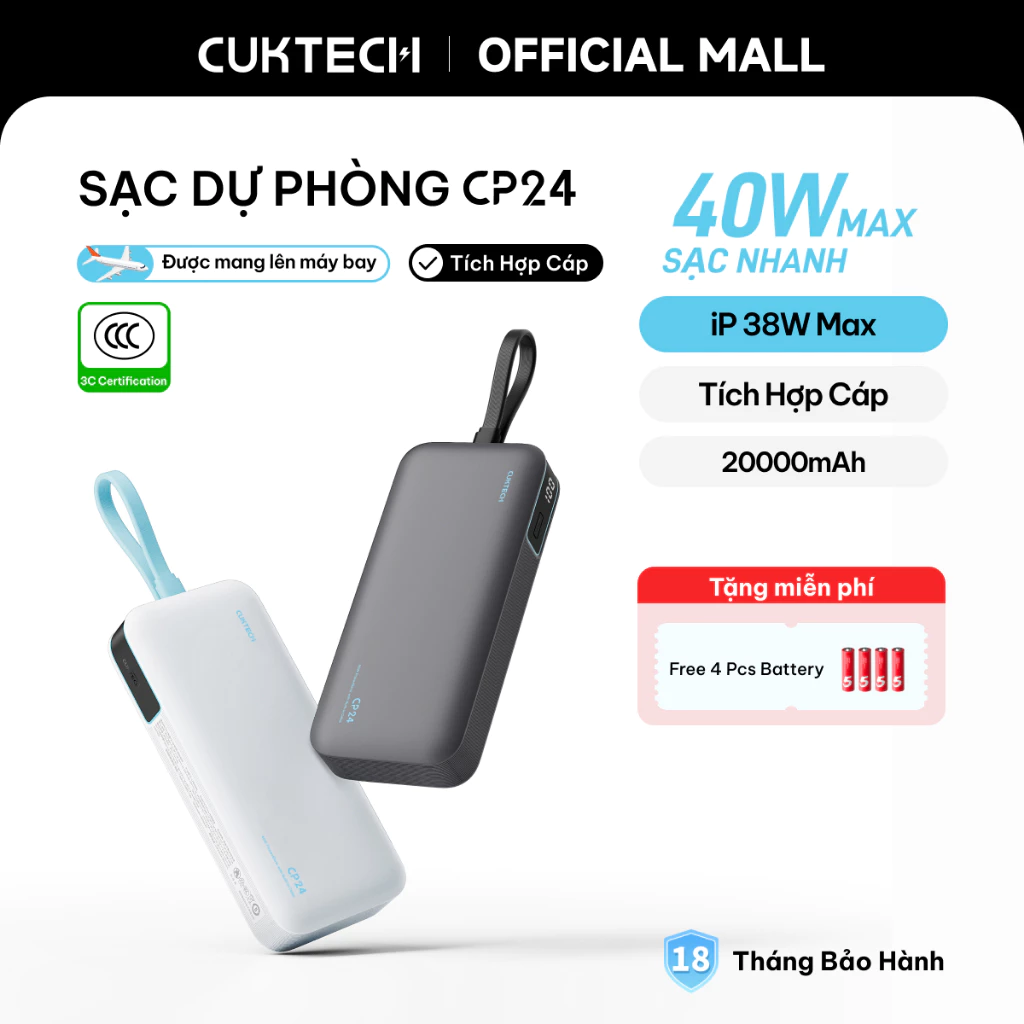 CUKTECH CP24 pin dự phòng 20000mAh nhìn chính diện