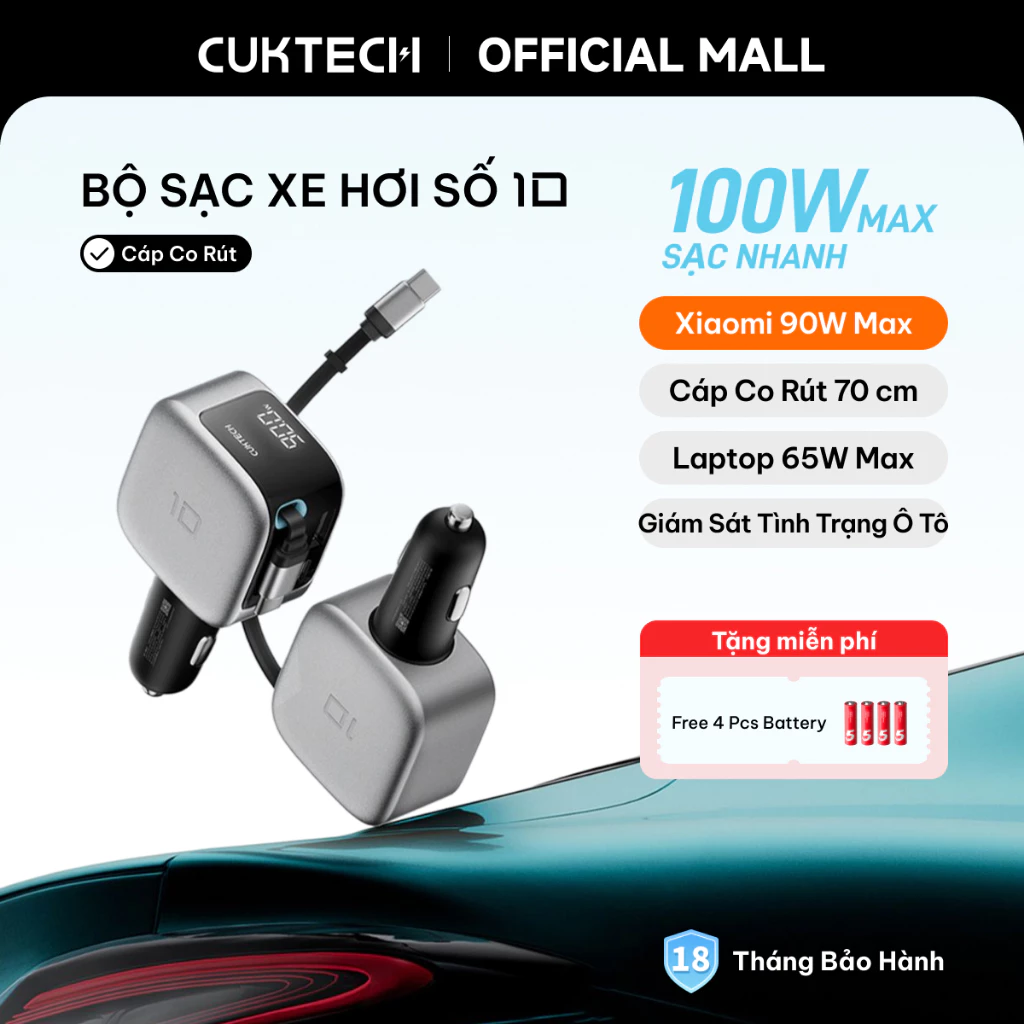 Sạc xe hơi CukTech kèm cáp rút