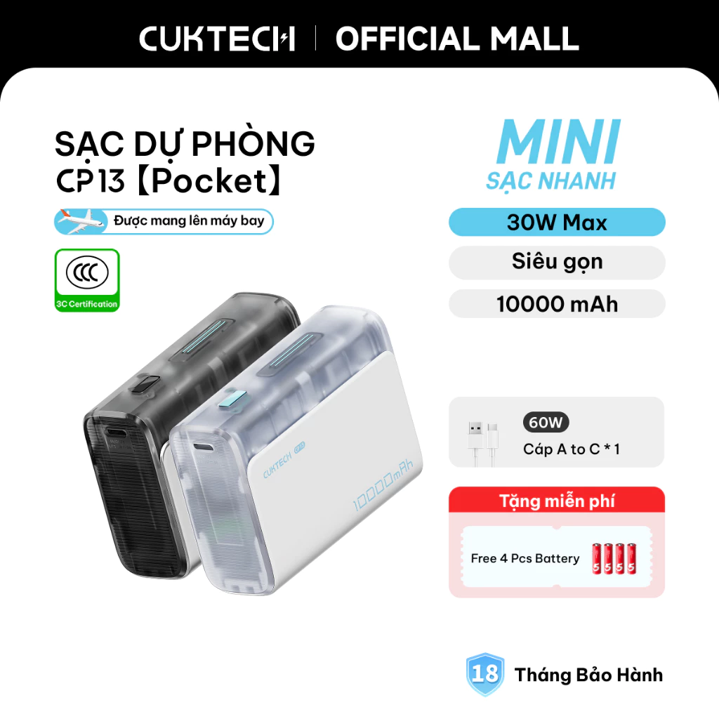 CUKTECH pin dự phòng Mini 10000mAh sạc nhanh 30W