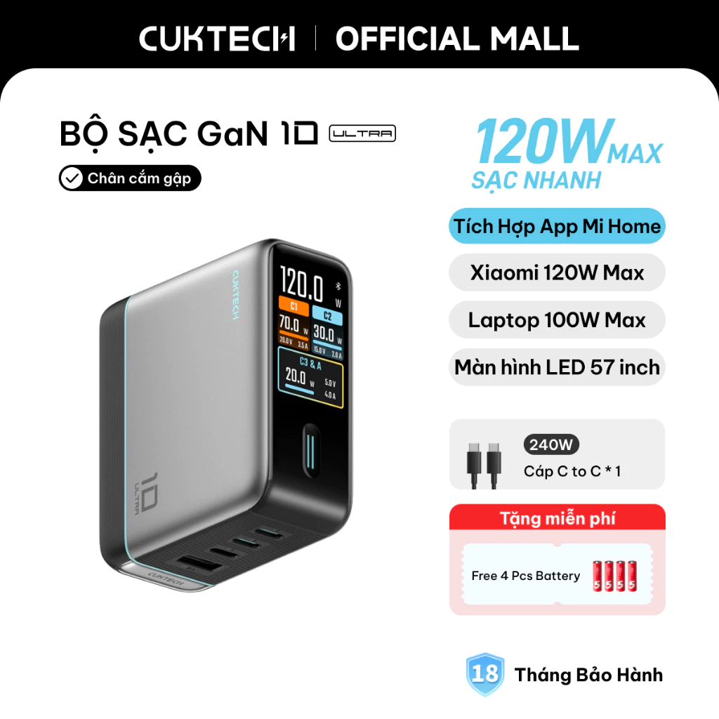 Củ sạc nhanh CUKTECH GaN 120W 4 cổng