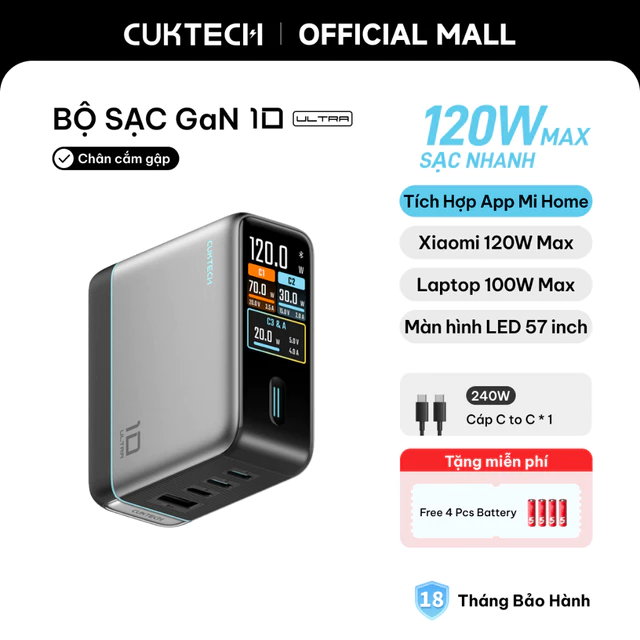 Củ sạc CUKTECH 40W gọn nhẹ khi mang theo