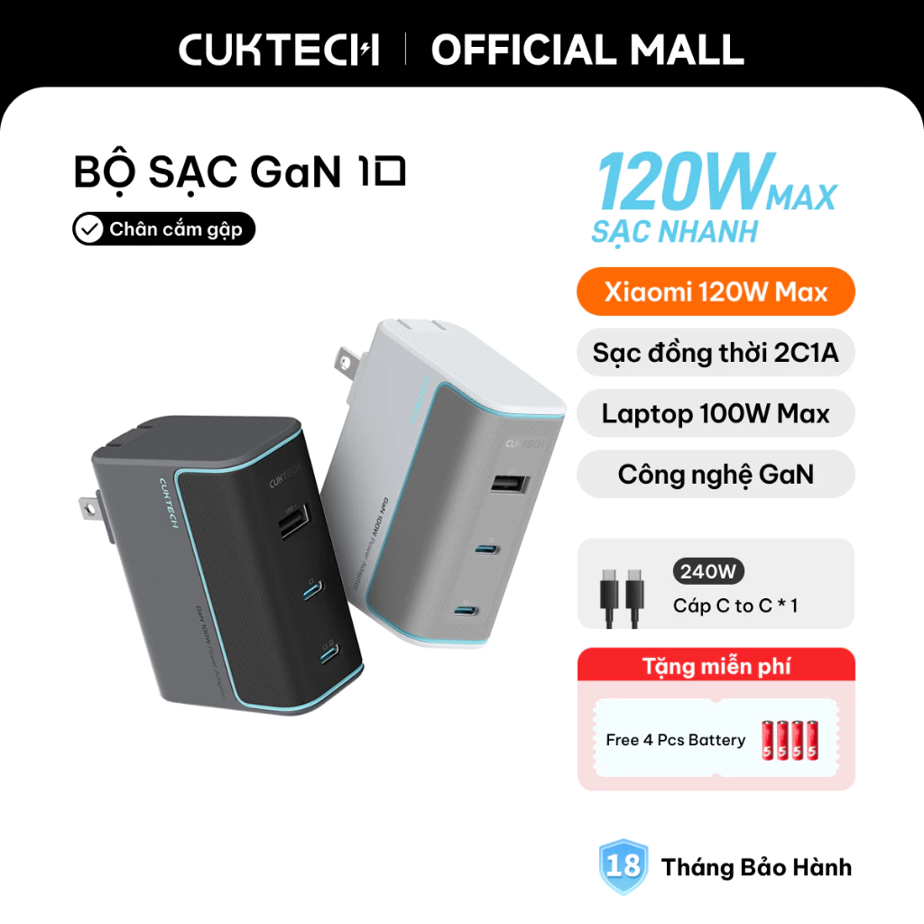 Củ sạc nhanh CUKTECH GaN 100W 3 cổng
