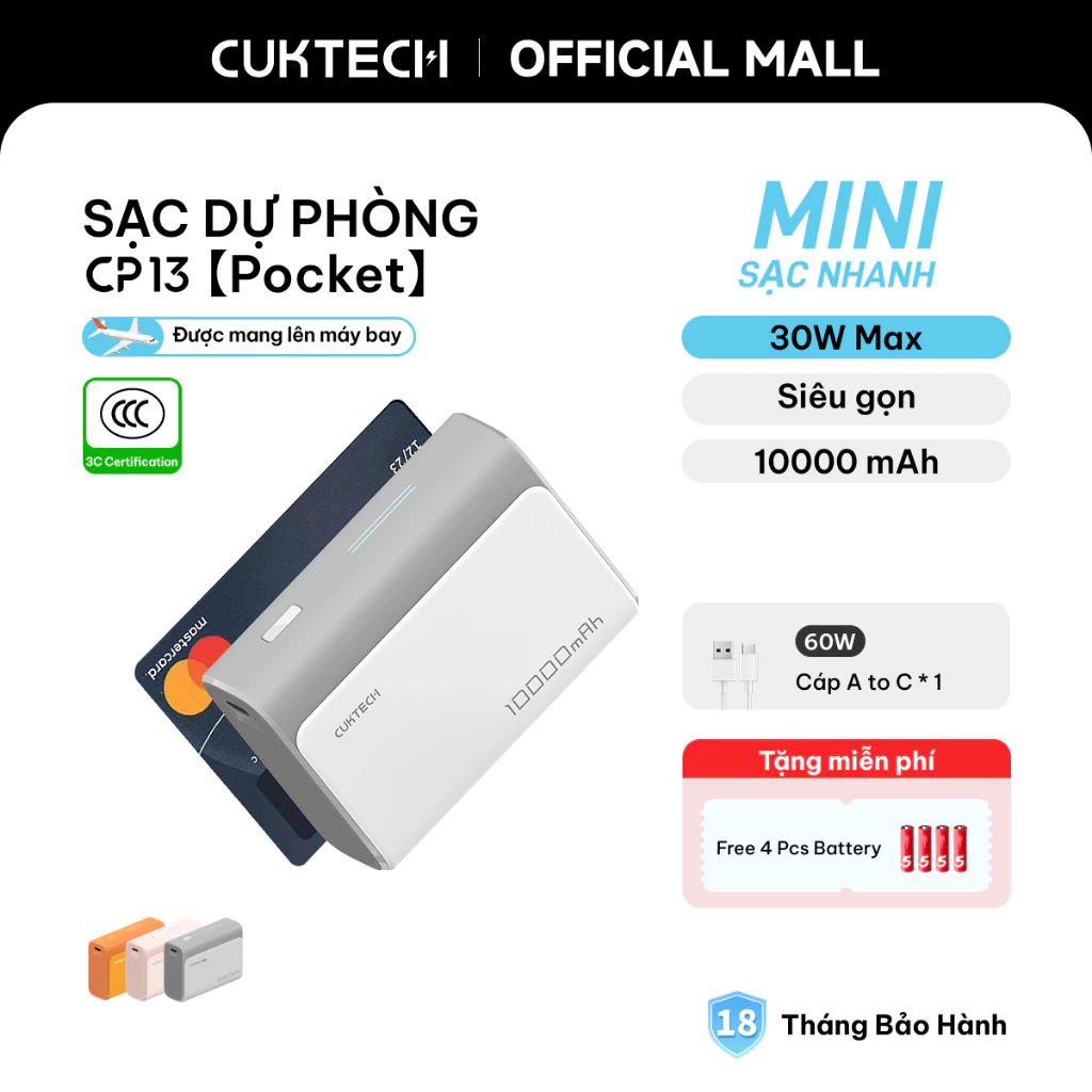 CUKTECH pin dự phòng mini 10000mAh sạc nhanh 30W