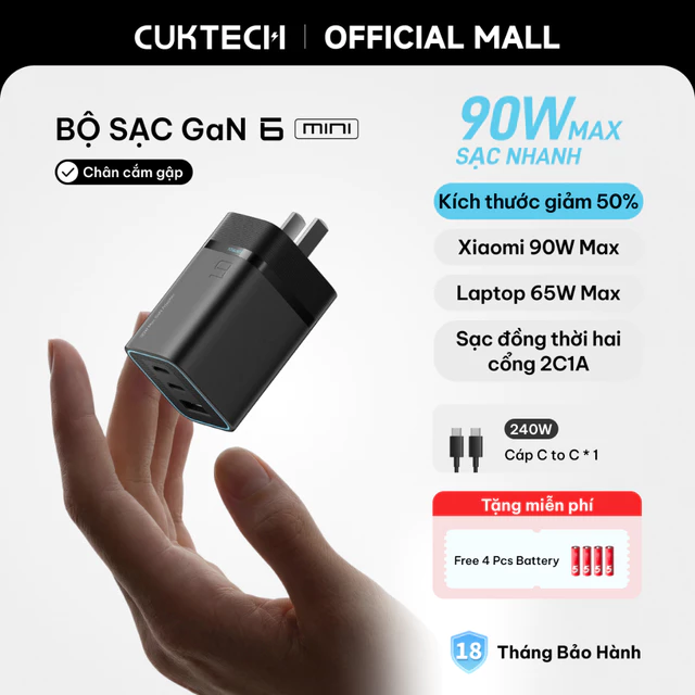 Củ sạc CUKTECH 40W kết nối qua cổng USB-C