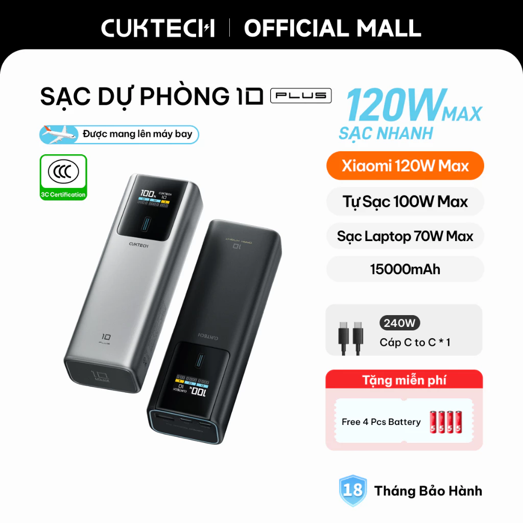 Sạc dự phòng CUKTECH 10 Plus 15000mAh 120W
