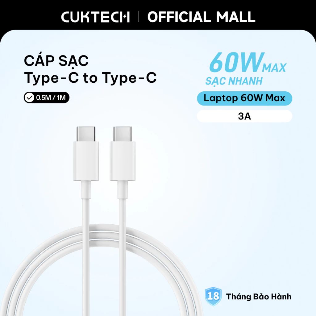 Cáp sạc nhanh CUKTECH 60W Type-C sang Type-C