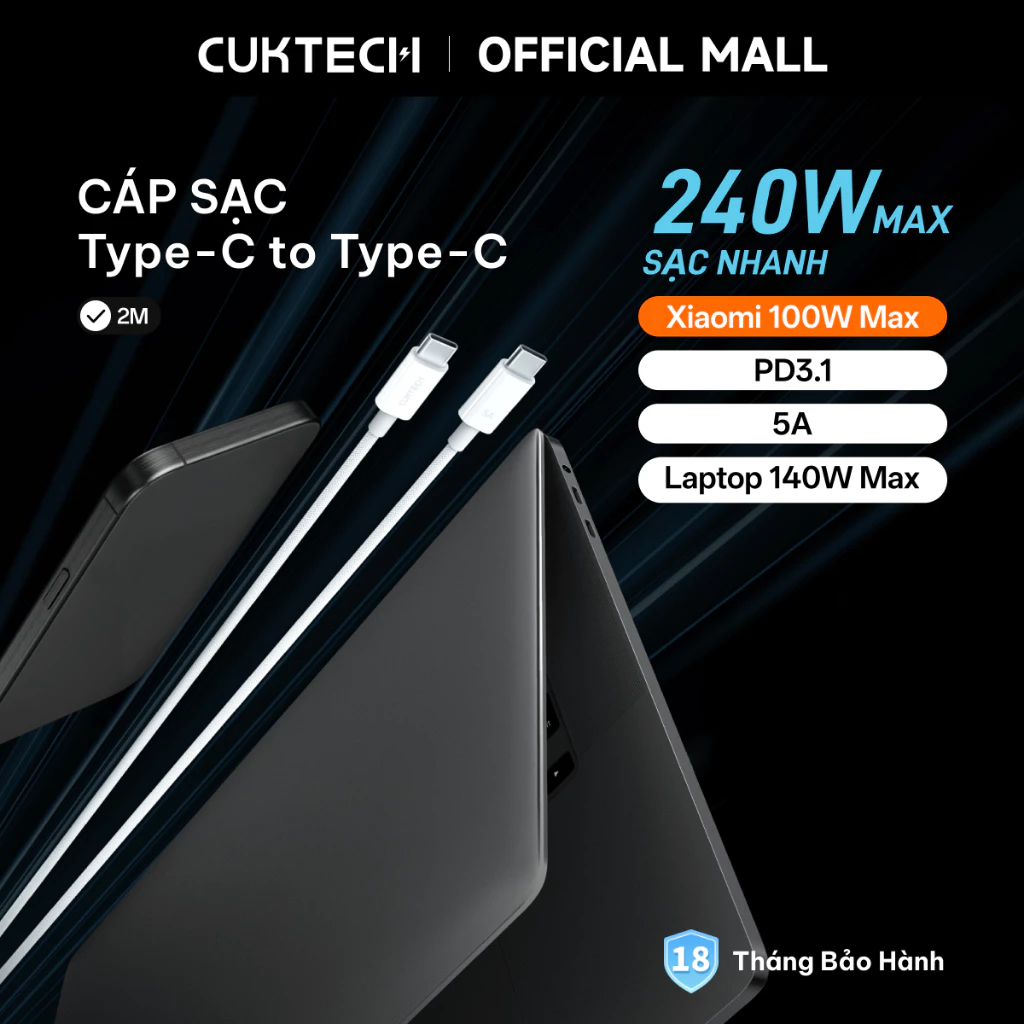 Cáp sạc nhanh CUKTECH 240W Type-C to Type-C