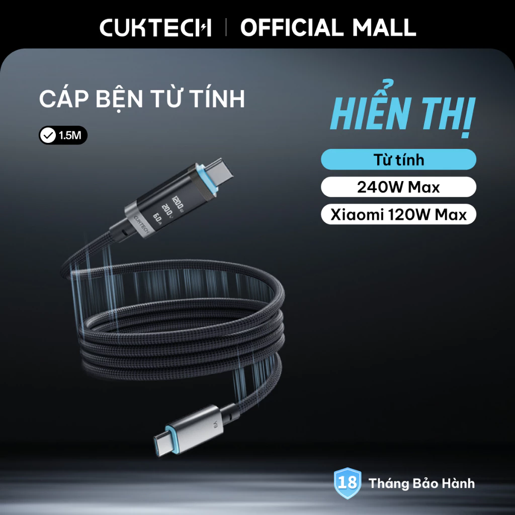 CUKTECH cáp sạc Type-C 240W hiển thị số