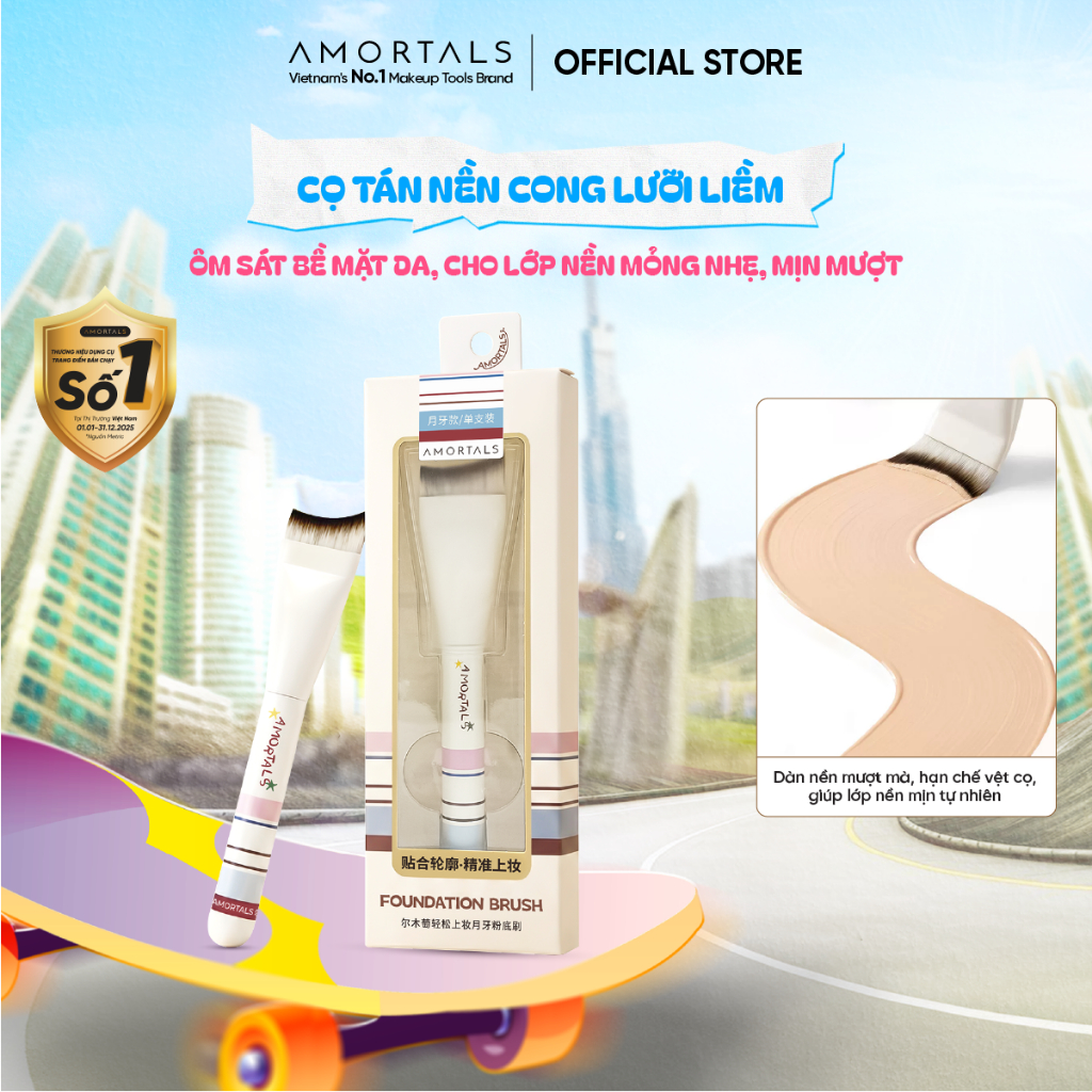 Cọ Tán Nền Amortals Hình Lưỡi Liềm - Đầu Cọ Siêu Mảnh 0.1mm, Dàn Nền Siêu Mịn, Cọ Trang Điểm Nền Cho Người Mới