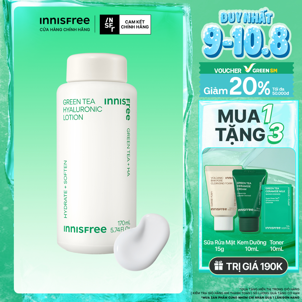 Sữa dưỡng ẩm từ trà xanh đảo Jeju Innisfree Green Tea hyaluronic lotion 170ml