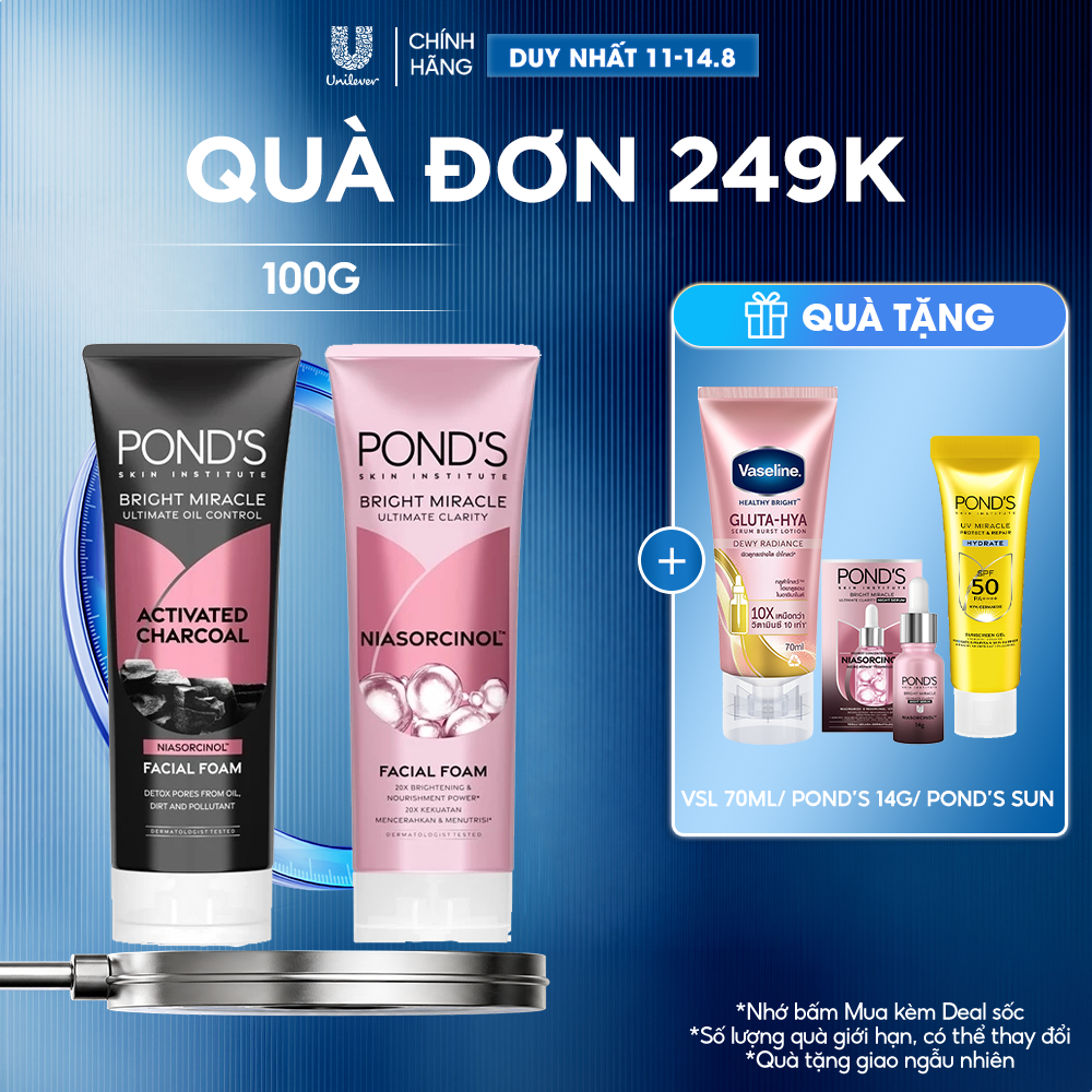 Sữa rửa mặt sáng da sạch sâu Pond’s Bright Miracle Niasorcinol 100G