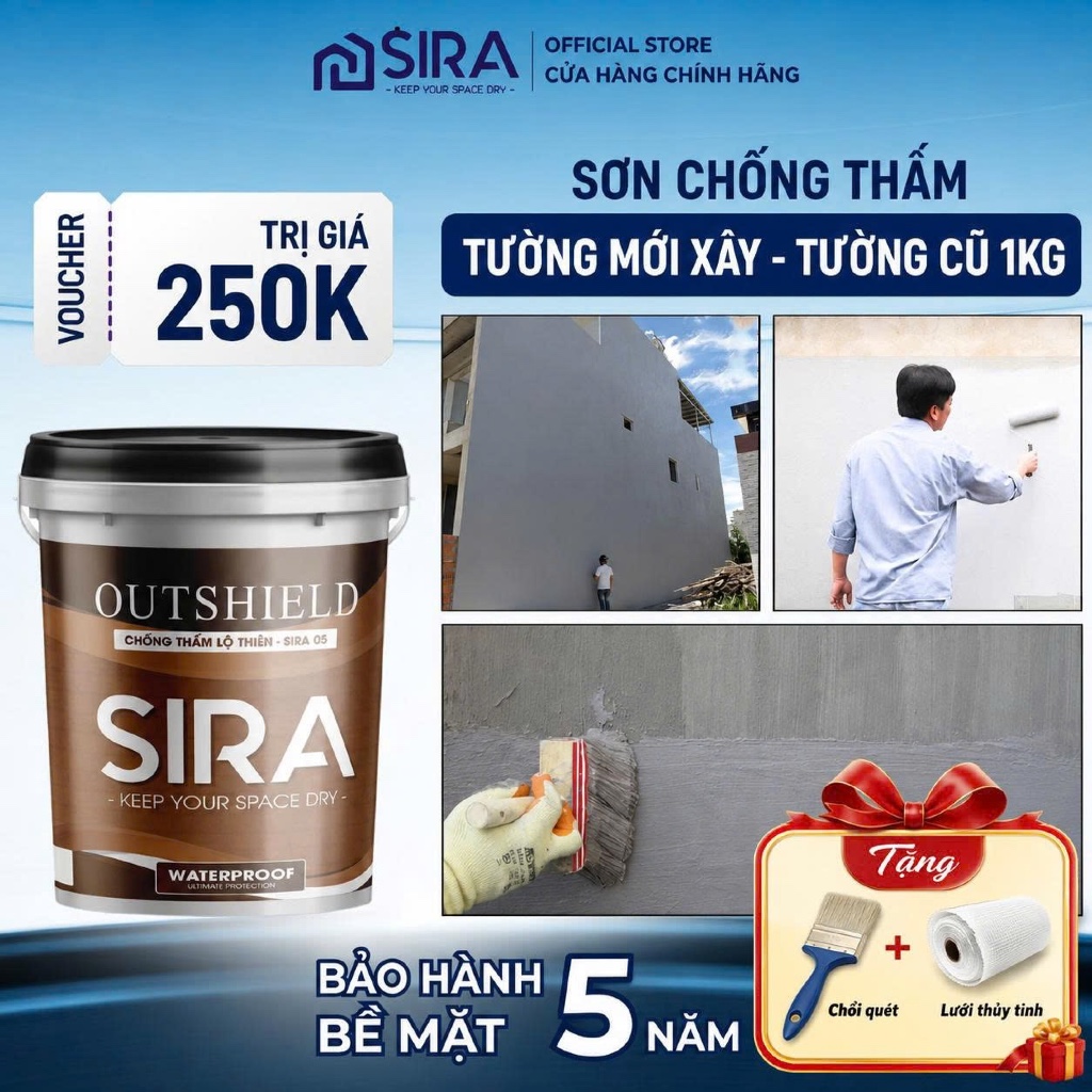 [1Kg-4Kg] Sơn Chống Thấm Lộ Thiên Mới Xây - Chống Thấm Ngoài Trời, Tường Đứng - SIRA P107, P900