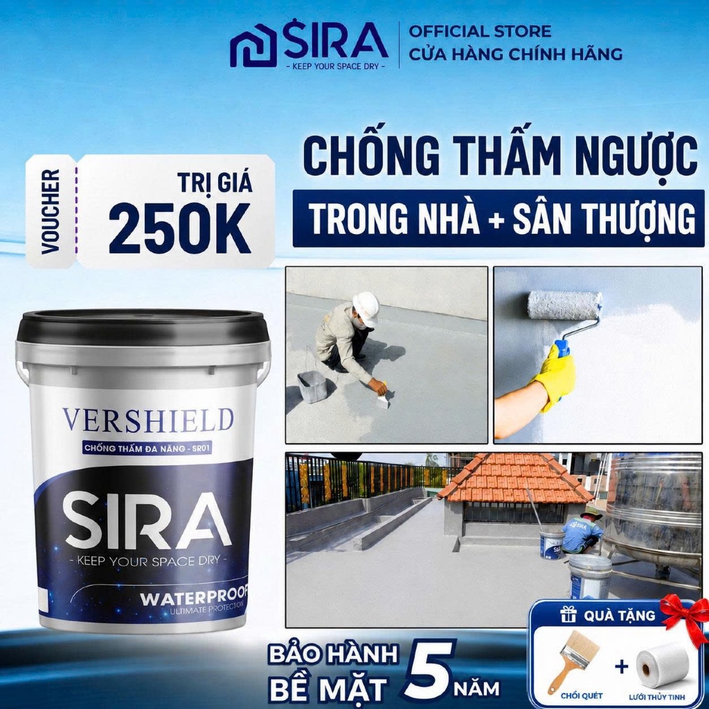 [1Kg - 4Kg] Sơn chống thấm tường ẩm, sàn mái, sân thượng, máng xối, thấm ngược trần nhà - SIRA SR01