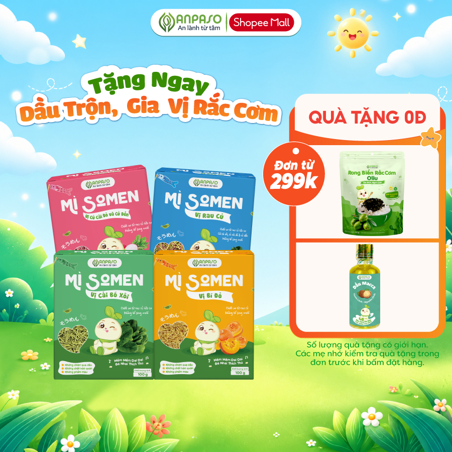 Mì Somen Cho Bé Ăn Dặm Anpaso Vị Rau Củ, Cải Bó Xôi, Củ Cải Đỏ Và Củ Dền, Bí Đỏ 100g