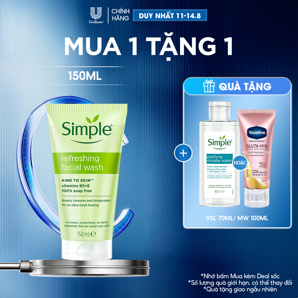 [DIỆN MẠO MỚI] Sữa Rửa Mặt Simple lành tính và hiệu quả cho mọi loại da 150ml