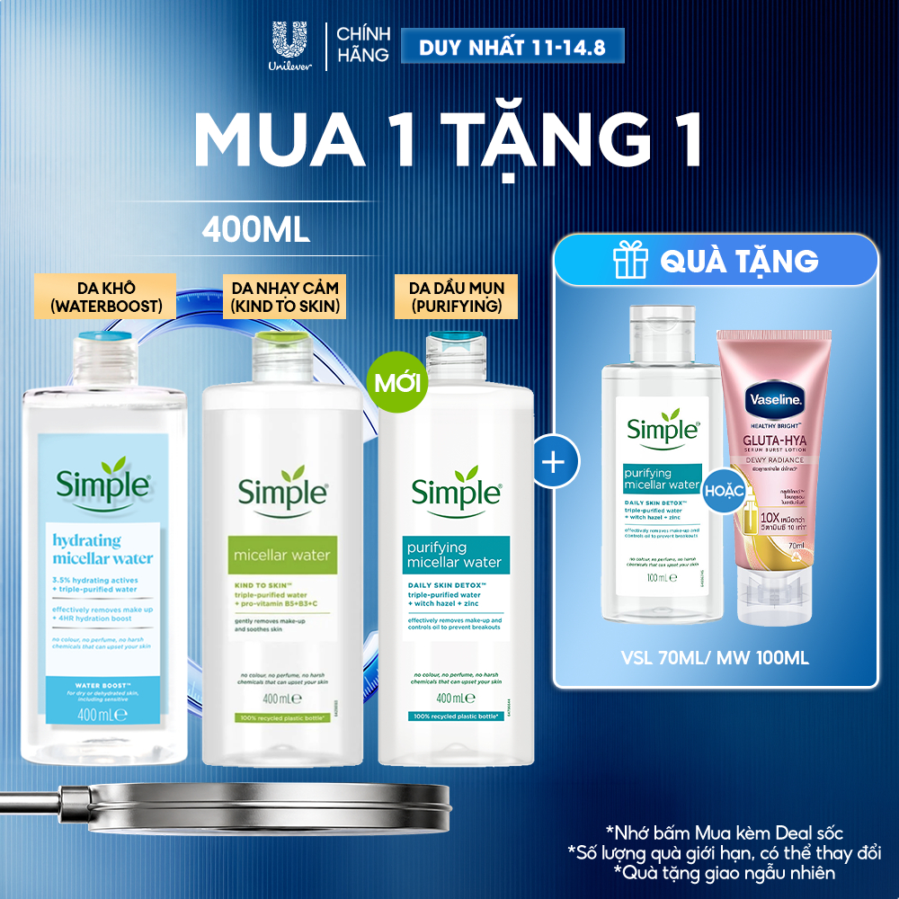 NƯỚC TẨY TRANG SẠCH SÂU DỊU NHẸ – SIMPLE MICELLAR WATER 400ML