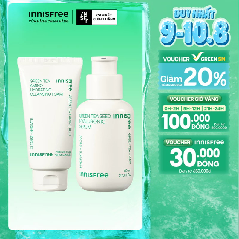 Bộ đôi làm sạch & cấp ẩm Sữa rửa mặt INNISFREE GreenTea Amino Cleansing Foam 150g & Green Tea Seed Hyaluronic Serum 80mL — ảnh 1