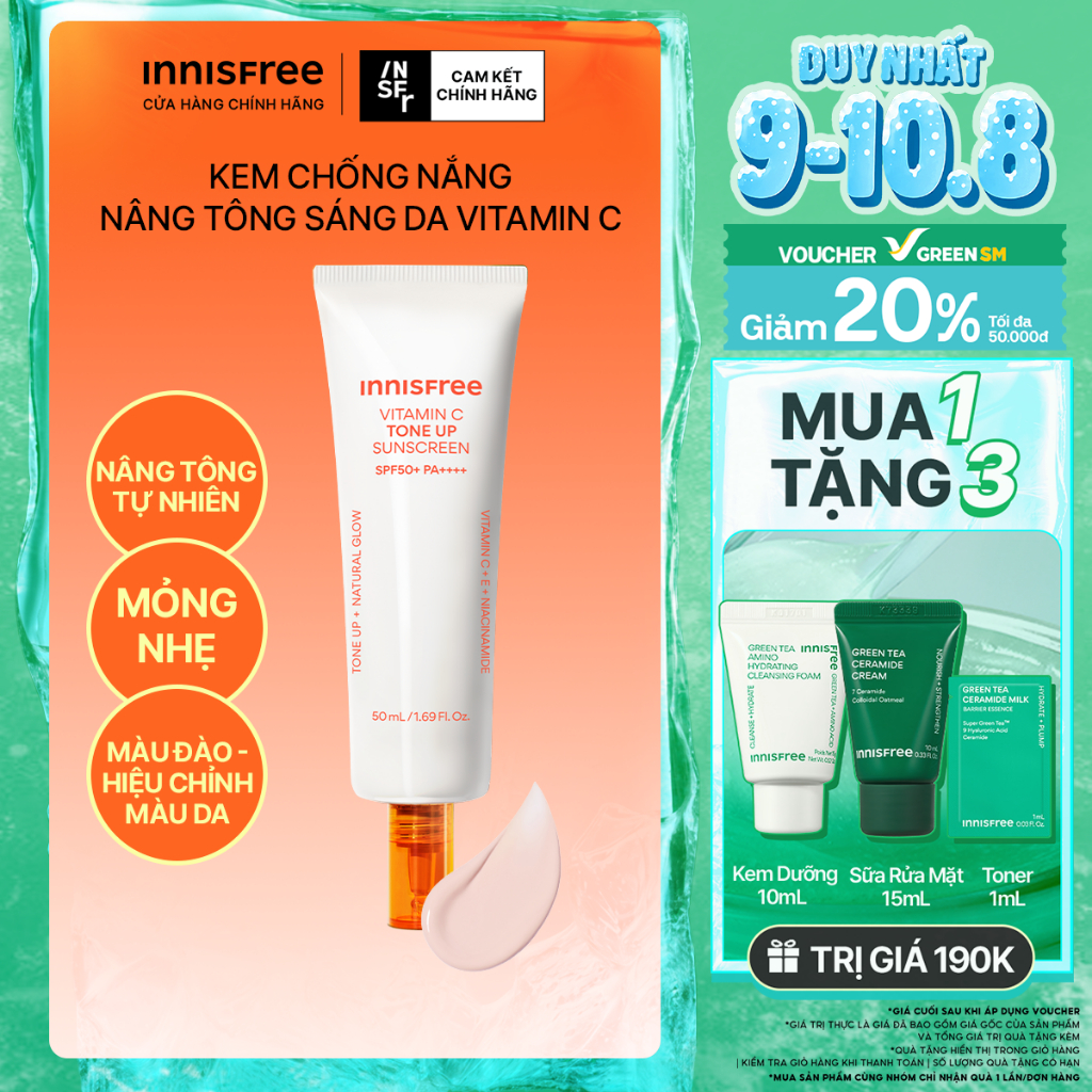 Kem chống nắng Vitamin C nâng tông sáng da SPF 50+ PA++++ 50mL